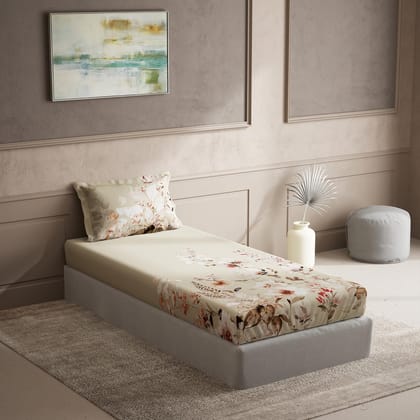DDECOR - Cherish Collection 100% Cotton Floral Pattern 150TC Single Bedsheet|152 CM X 224 CM| - Beige