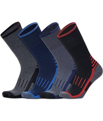 RC. ROYAL CLASS - Woollen Men's Striped Black Full Length Socks ( Pack of 4 )