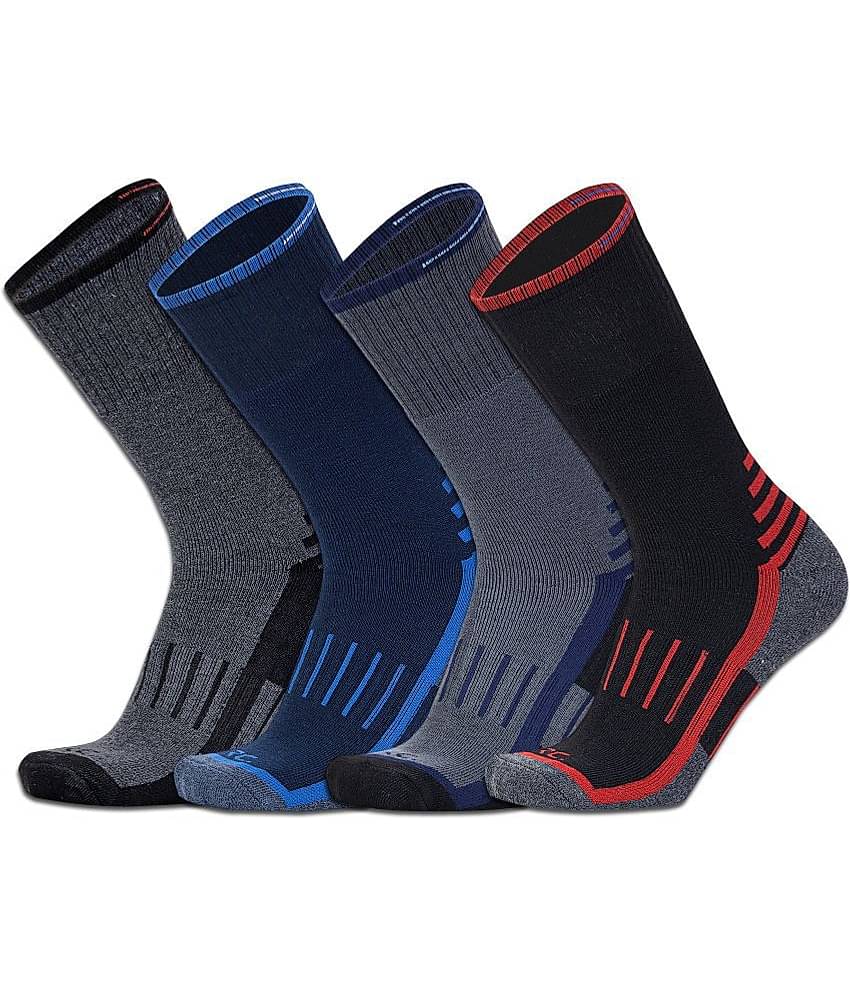 RC. ROYAL CLASS - Woollen Men's Striped Black Full Length Socks ( Pack of 4 )