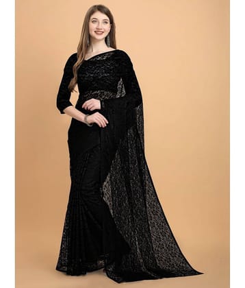 VANRAJ CREATION Brasso Self Design Saree With Unstitched Blouse Piece ( Black )