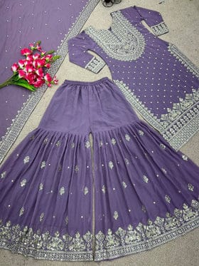 Heavy Embroidery Sequence Work Top-Gharara And Dupatta