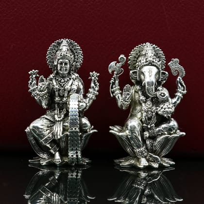 2" small 925 Sterling silver handmade customized Hindu idols Laxmi and Ganesha statue, puja article figurine, home décor puja Articles india-Laxmi Art22