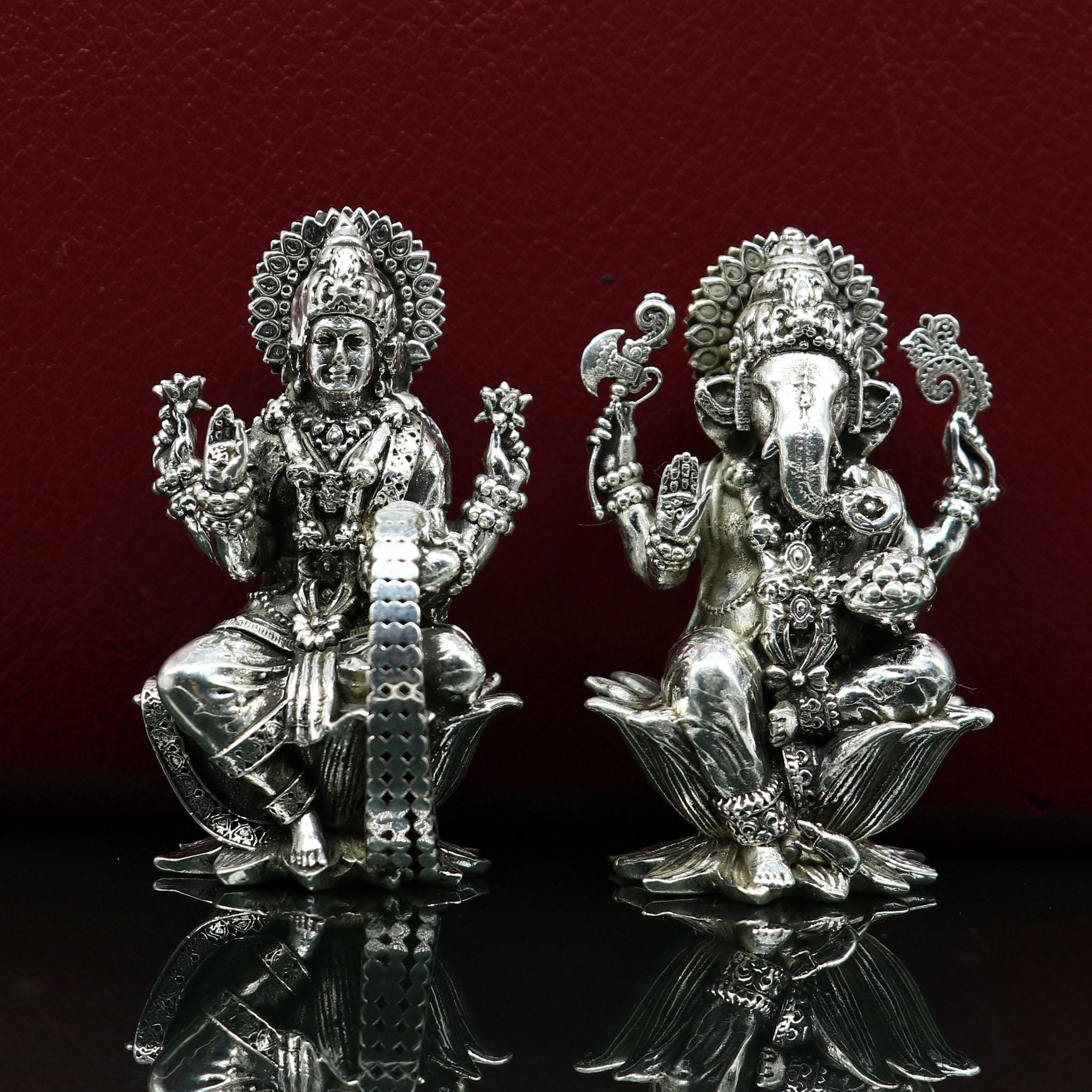 2" small 925 Sterling silver handmade customized Hindu idols Laxmi and Ganesha statue, puja article figurine, home décor puja Articles india-Laxmi Art22