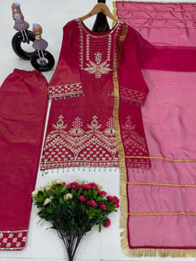 Designer Party Wear Top Bottom And Dupatta With Fancy Lace