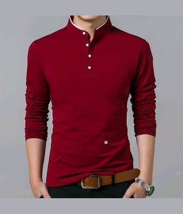 Alexender Cotton Regular Fit Solid Full Sleeves Men's Mandarin Collar T-Shirt - Red ( Pack of 1 )