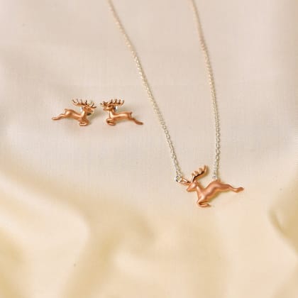 Reindeer Pendant Set with chain-Silver / 18"