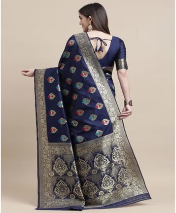 Women's Kanjivaram Silk Designer Weaving Saree with Unstitched Blouse (Blue, 5.50 Mtrs)