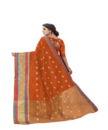 Women's Cotton Silk Designer Weaving Saree with Unstitched Blouse (Orange, 5.50 Mtrs)