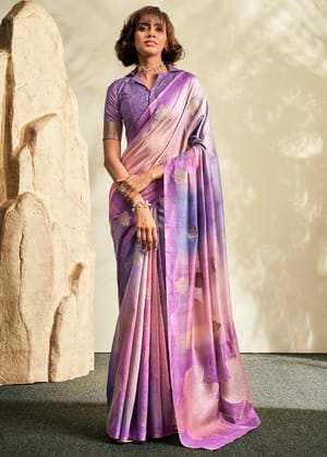 Prism Purple Digital Printed Textured Silk Saree