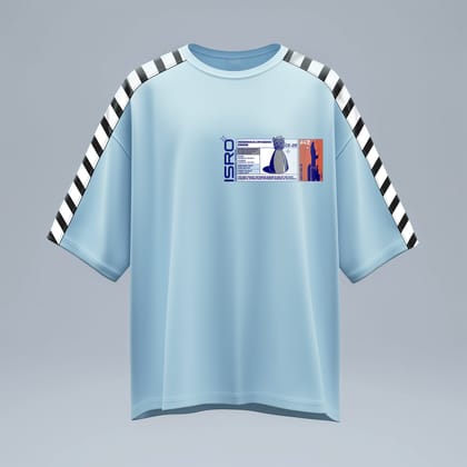 ISRO Powder Blue Tee with Striped Shoulders-S