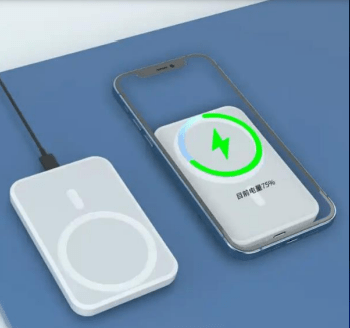Champion 5000mAh Portable Magnetic Wireless Power bank , PD Fast Charging Pad For iPhone and android (White)