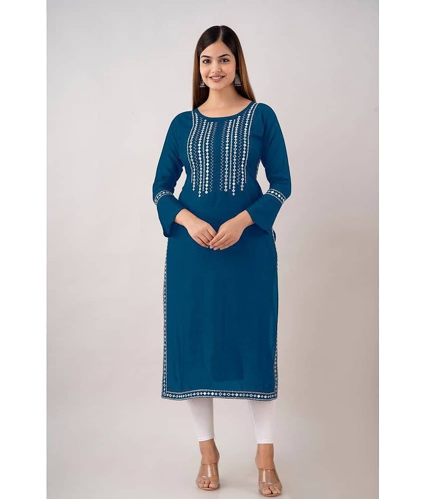 Kapadia - Teal Rayon Women's Straight Kurti ( Pack of 1 )
