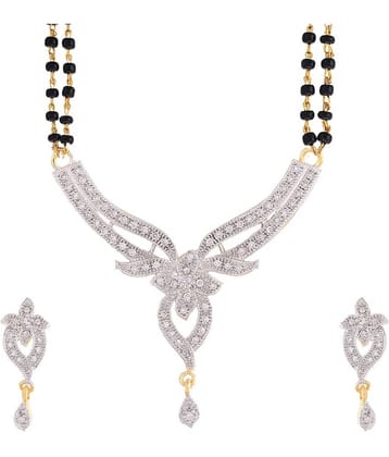 Zeneme Alloy Gold Plating American Diamonds Studded Silver Coloured Mangalsutra Set