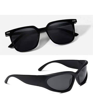 Elligator Black Rectangular Sunglasses ( Pack of 2 )