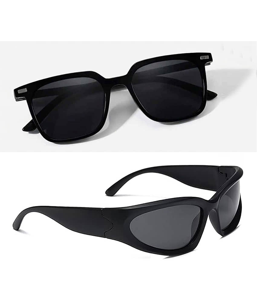 Elligator Black Rectangular Sunglasses ( Pack of 2 )
