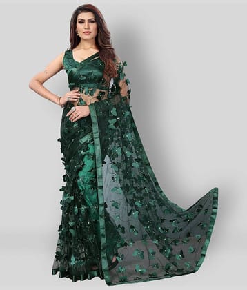 Apnisha Net Saree With Unstitched Blouse Piece ( Green )