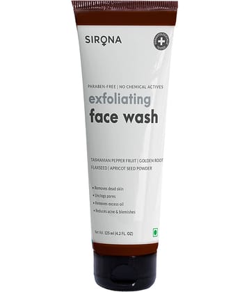 Sirona Exfoliating Natural Face Wash for Men & Women - 125 ml | Anti Acne | Suitable For All Skin Type| Reduces Blemishes