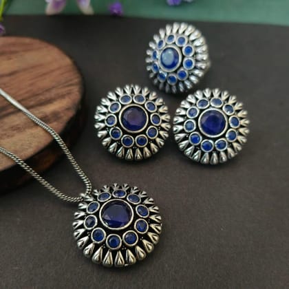 Floral Oxidised Jewelry Set | Sarichka-Blue