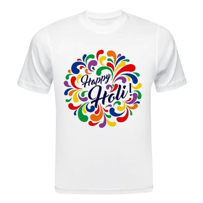 TERA MERA GIFT, Holi Printed T-Shirt, Happy Holi Festival T-Shirt, White Polyester, Reguler Fit, Round Neck, Short Sleeve, Unisex H118