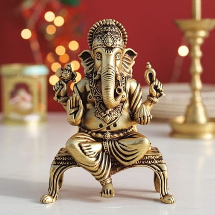 Brass Showpiece Ganesh Ji God Idol Statue, Made From Machine (BSMAS1700 G)