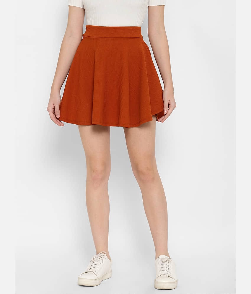 R L F Poly Cotton A-Line Skirt - Brown Single