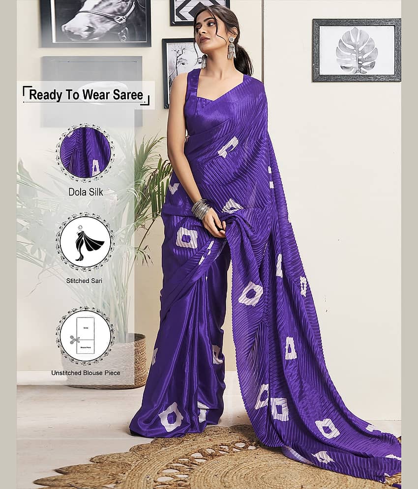 Satrani Silk Printed Saree With Unstitched Blouse Piece ( Indigo )