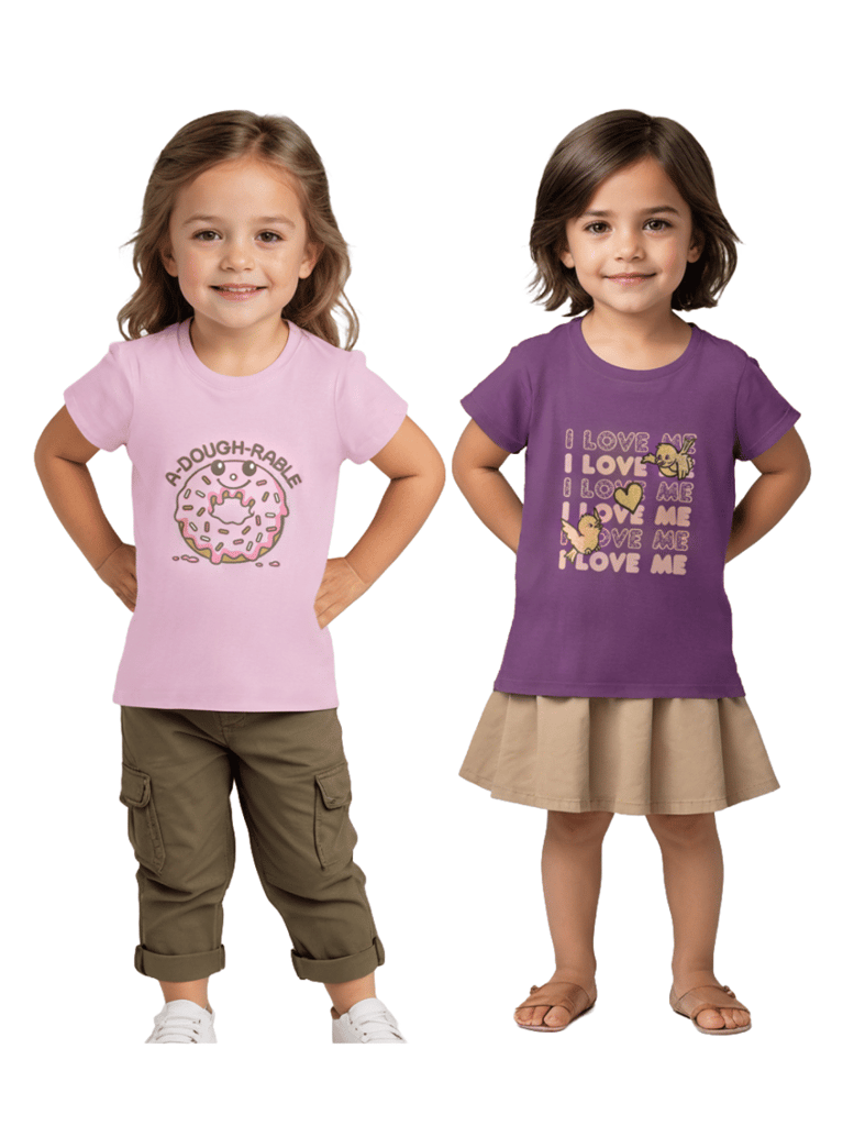 Exclusive Kids Girls T-Shirt Bonbon Pink / Sparking Grape Violet, Soft Cotton, Ages 2-6 (2pcs pa