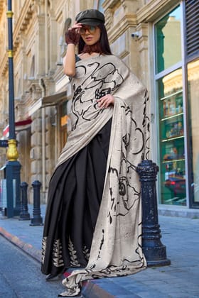 Multicolor Printed Satin Crepe Saree