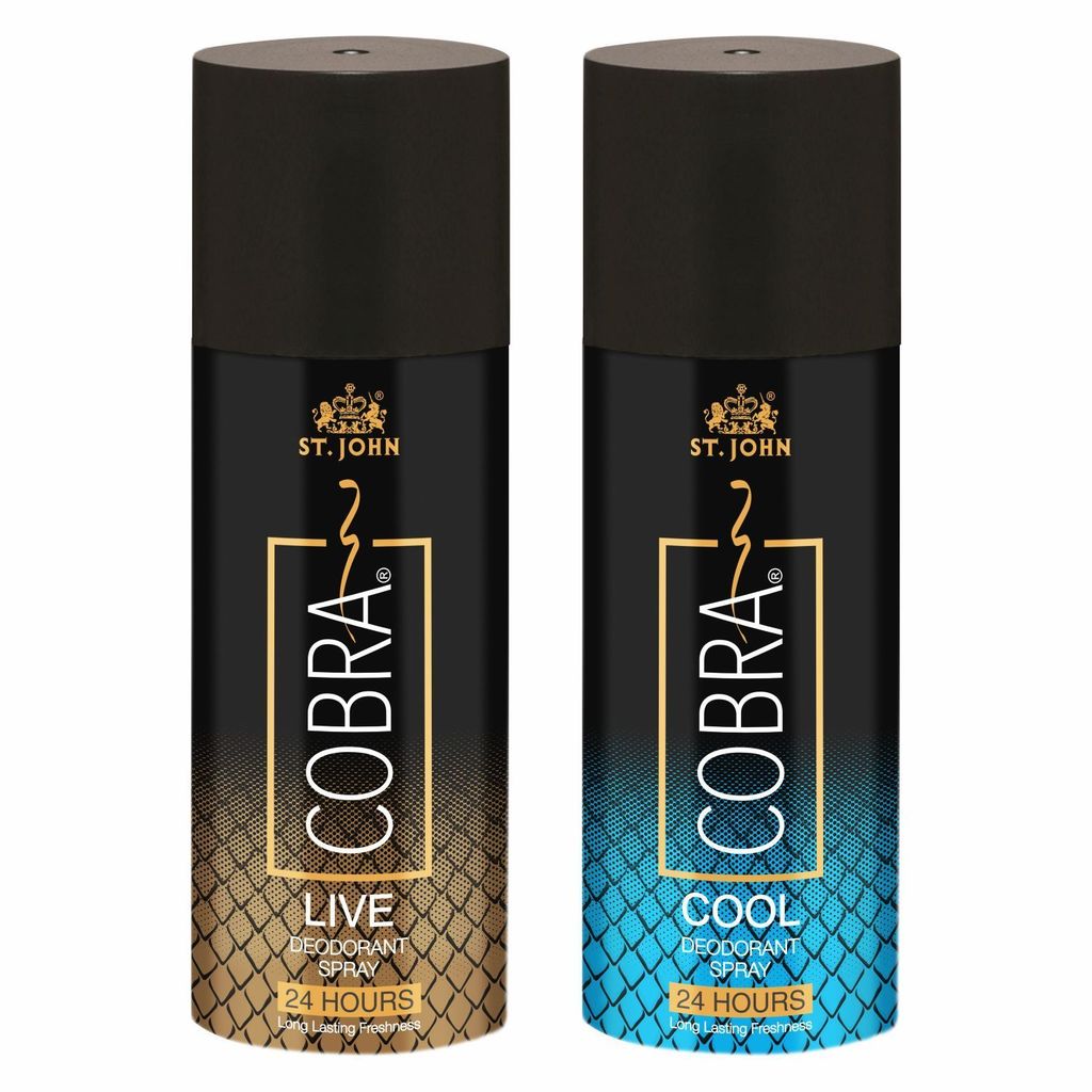 ST-JOHN Cobra Cool & Live Limited Edition Deodorant Spray Log lasting Protection 150ml Each Deodorant Spray For Men - Pack of 2