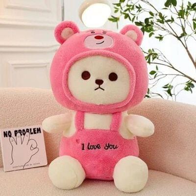 Teddy Bear with Cap - 'I Love You' Plush Toy for Kids 30 CM (Pink)