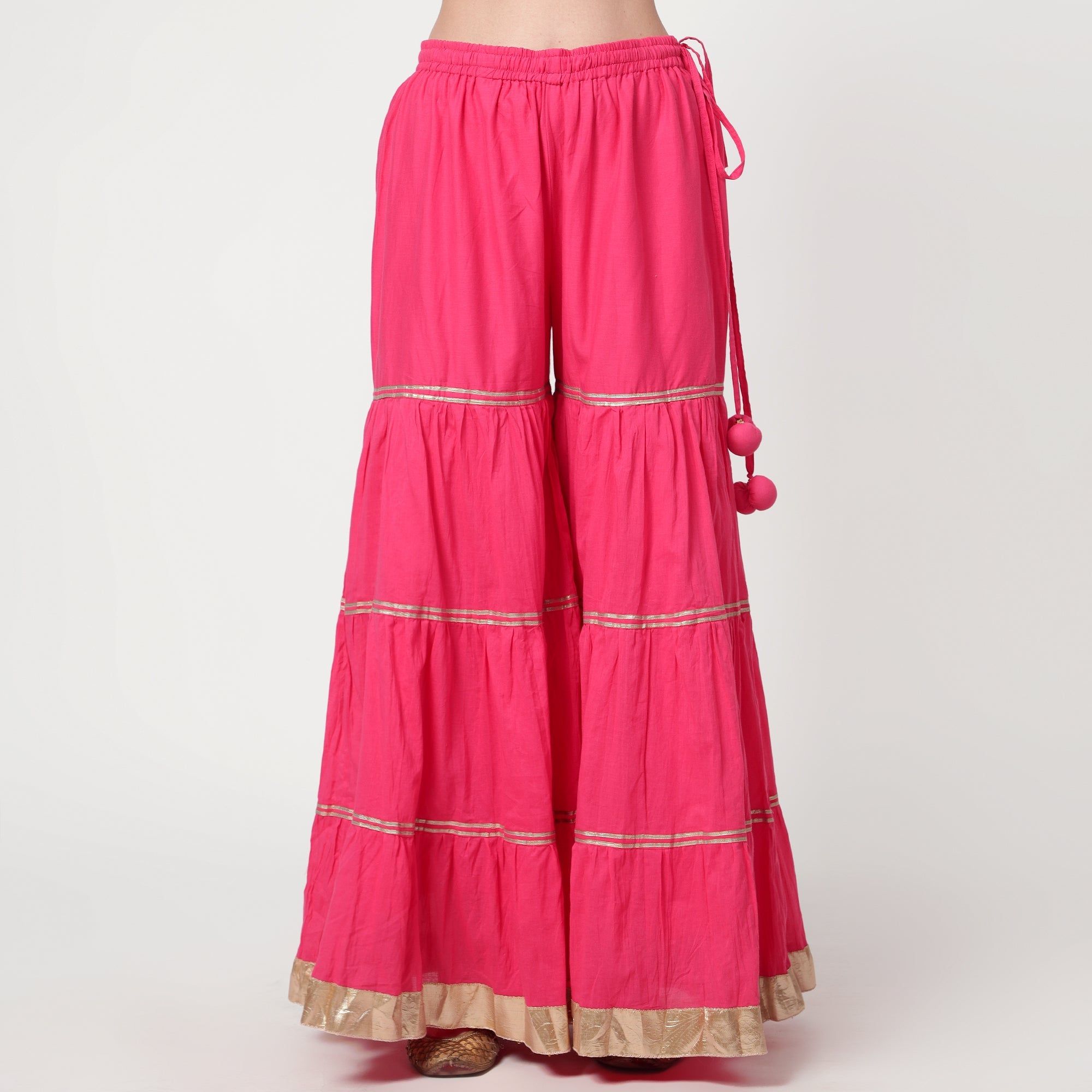Fushia Pink Cotton Sharara-XS