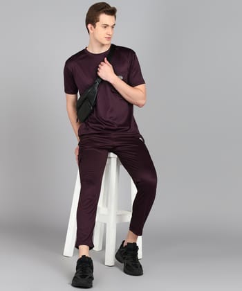 Preen Men's Maroon Colour Solid T-shirt and Lower Set-M