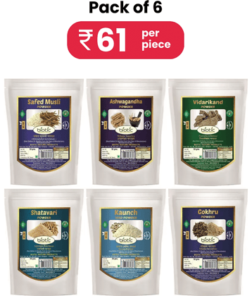Biotic S.Musli, Ashwagandha Shatavari Gokhru Vkand Kaunch Powder 300 gm Pack of 6