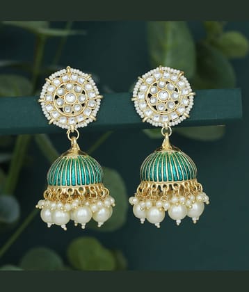 Sukkhi Stunning Pearl Gold Plated Kundan Meenakari Jhumki Earring for Women