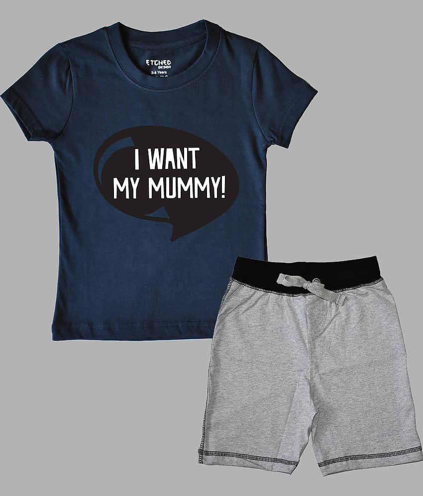 ETCHED DESIGN Pack of 1 Boys Cotton T-Shirt & Shorts Set ( Multicolor )