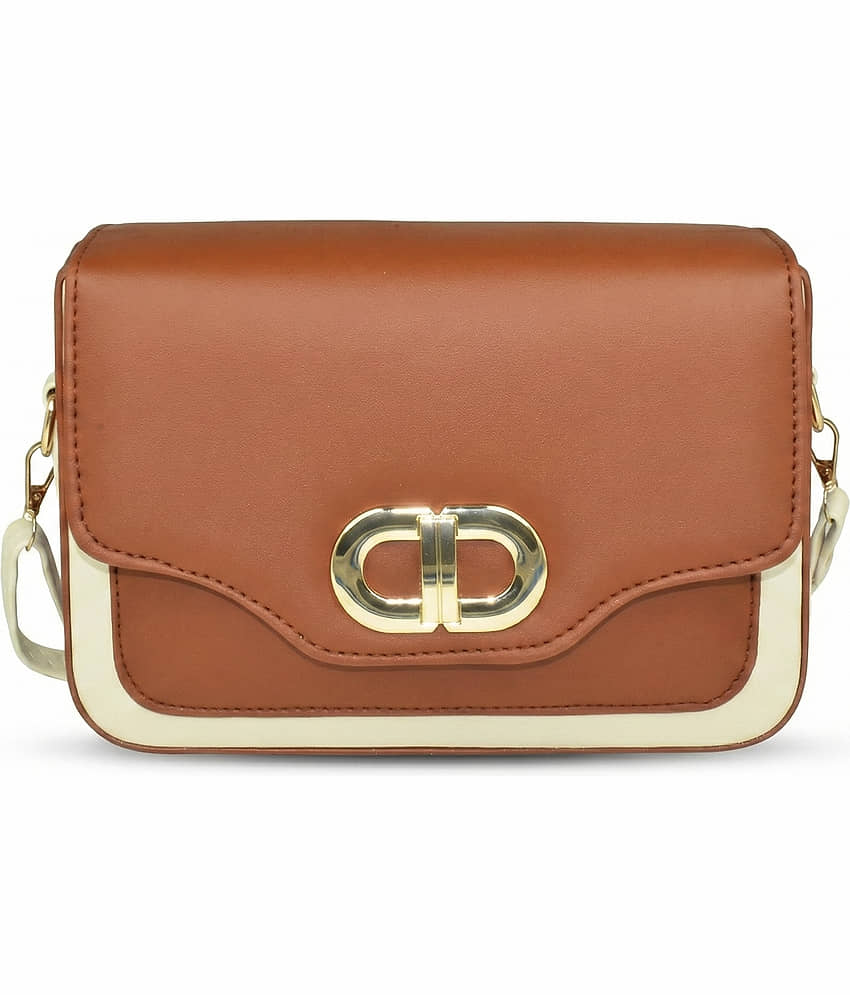 Ajanta Sling Bag Faux Leather Set of 1 ( Tan )