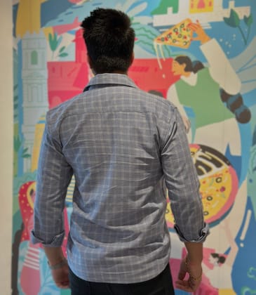 Warm  Blue Double Pocket Flannel Shirt - L