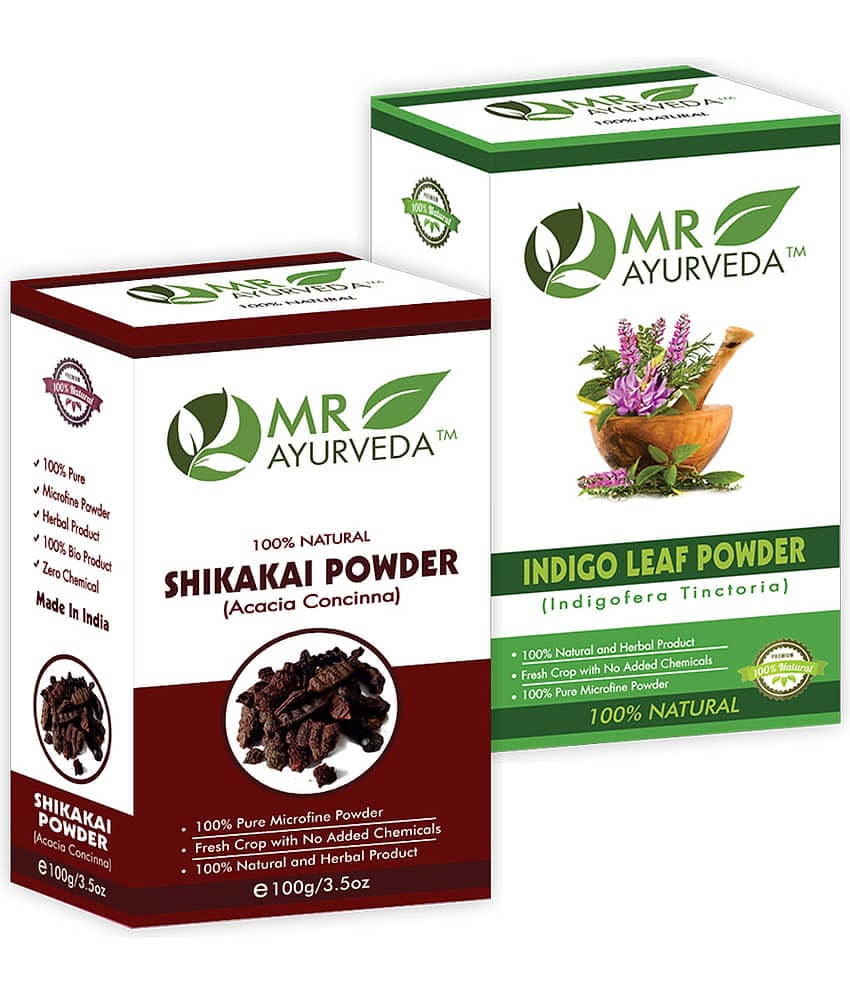 MR Ayurveda 100% Organic Shikakai Powder and Indigo Powder Hair Scalp Treatment 200 g Pack of 2