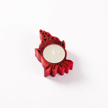 Wood Stained Hand Carved Elf T-Light Holder - 3.5x2"-3.5 inches x 2 inches x 1 inch / Red / Steam Beech