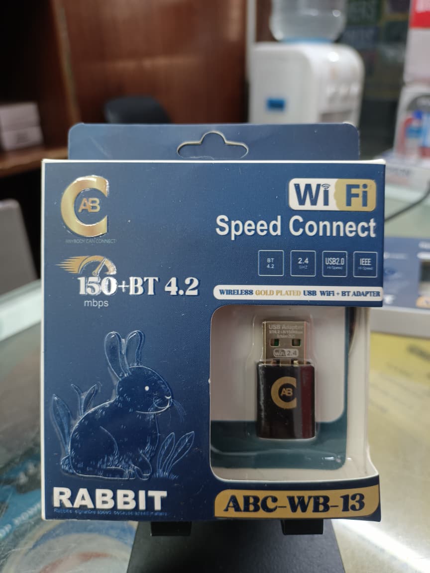 ABC-WB-13 2-in-1 USB Wi-Fi 150 Mbps + Bluetooth Adapter 2.4GHz, USB 2.0, Plug and Play for Desktops and Android TV Boxes, Black