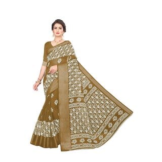Brown Colour Ethnic Modif Printed Cotton Saree With Blouse Piece