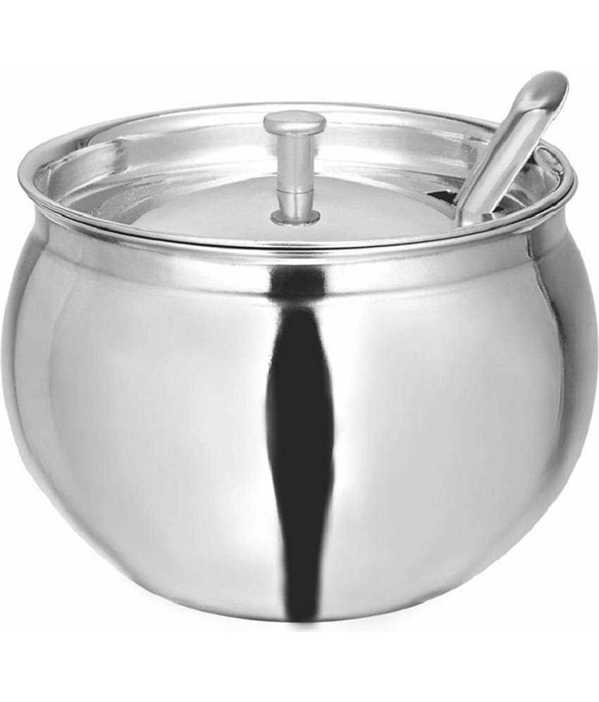 erum - 400ml ghee pot Silver Steel Honey Container ( Set of 1 ) - 400 ml