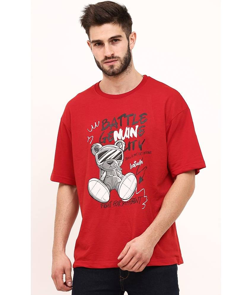 Leotude Pack of 1 Cotton Blend Oversized Fit Men's T-Shirt ( Red )