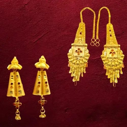 Trendy Gold-Plated Necklace Combo Set with Choker, Long Necklace, and Earrings