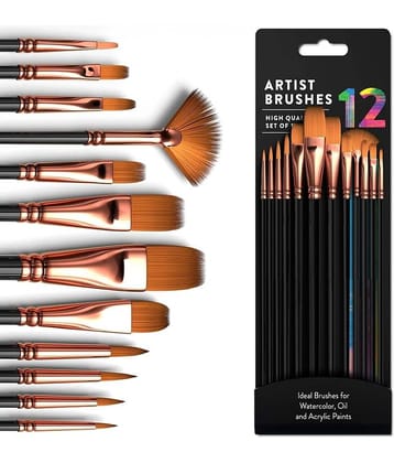 Eclet Craft Painting Brushes Set of 12 Professional Round Pointed Tip Nylon Hair Artist Acrylic Paint Brush for Acrylic/Watercolor/Oil Painting(I)