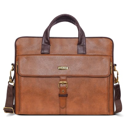 LOREM Tan Color Faux Leather 10L Laptop Messenger Bag For Men BG54