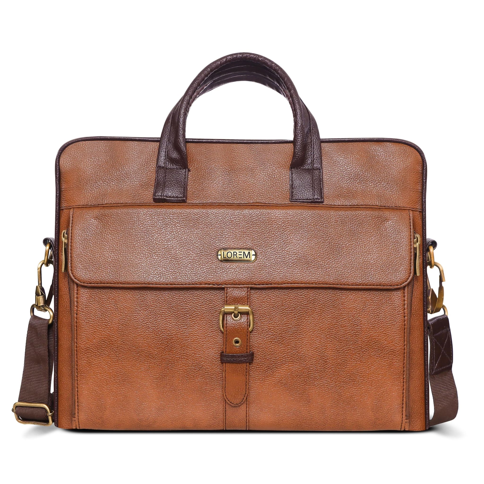 LOREM Tan Color Faux Leather 10L Laptop Messenger Bag For Men BG54