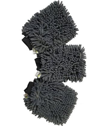 SOFTSPUN Microfiber Chenille & Glass Cloth Mitt, 3 Piece Combo 1700 GSMÂ Grey, Multi-Purpose Super Absorbent and Perfect Wash Clean with Lint-Scratch Free Cars, Window, Kitchen, Home Dusting!.