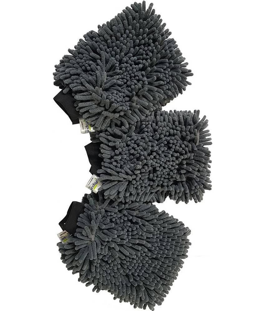 SOFTSPUN Microfiber Chenille & Glass Cloth Mitt, 3 Piece Combo 1700 GSMÂ Grey, Multi-Purpose Super Absorbent and Perfect Wash Clean with Lint-Scratch Free Cars, Window, Kitchen, Home Dusting!.