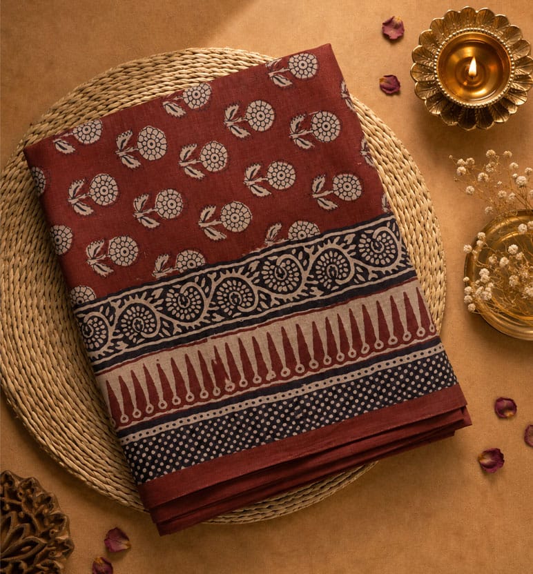 Hand Block Printed Bagh Kosa Silk Saree
